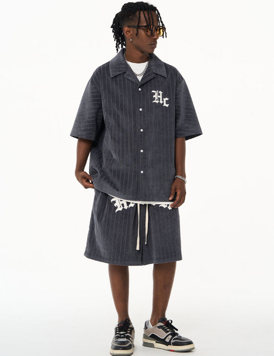 Harsh and Cruel Gothic Word Embroidered Cuban Shirt