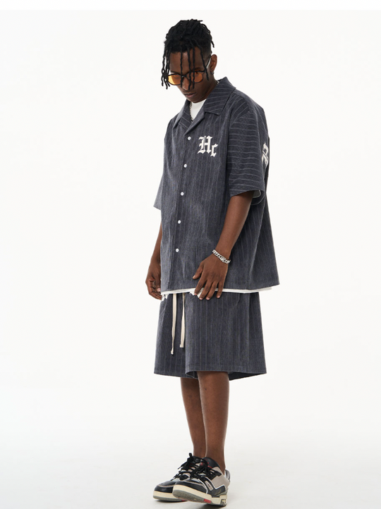 Harsh and Cruel Gothic Word Embroidered Cuban Shirt