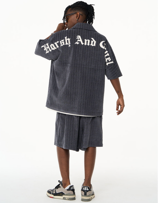 Harsh and Cruel Gothic Word Embroidered Cuban Shirt