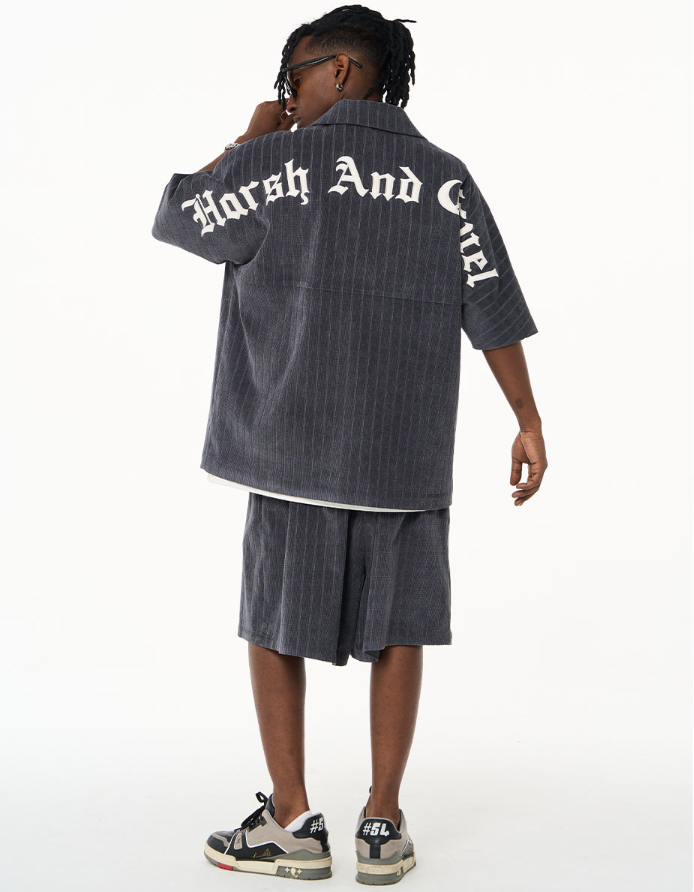 Harsh and Cruel Gothic Word Embroidered Cuban Shirt