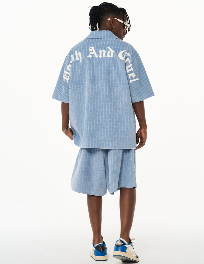 Harsh and Cruel Gothic Word Embroidered Cuban Shirt