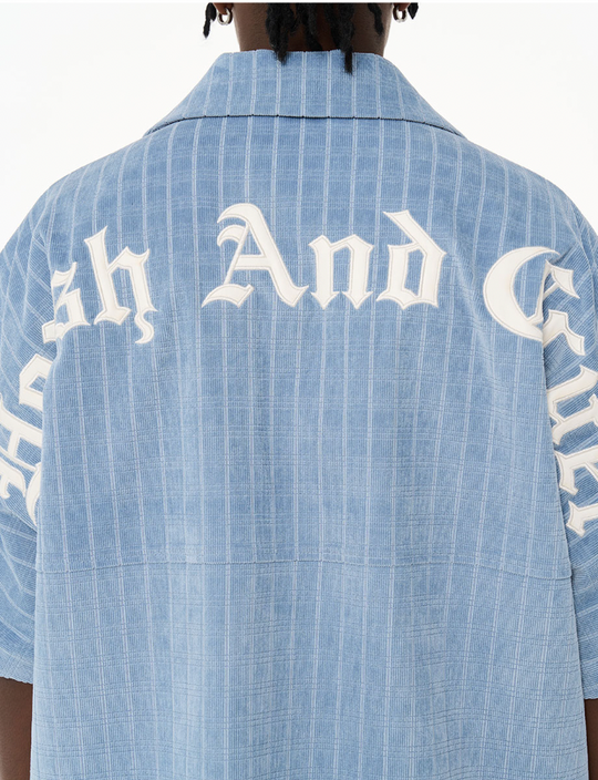 Harsh and Cruel Gothic Word Embroidered Cuban Shirt