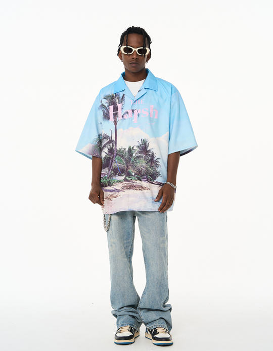 Harsh and Cruel Hawaiian Beach Logo Cuban Shirt