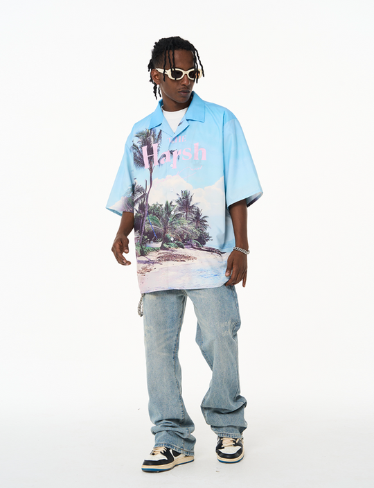 Harsh and Cruel Hawaiian Beach Logo Cuban Shirt