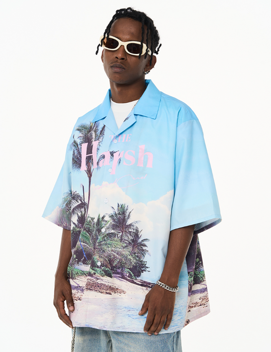 Harsh and Cruel Hawaiian Beach Logo Cuban Shirt