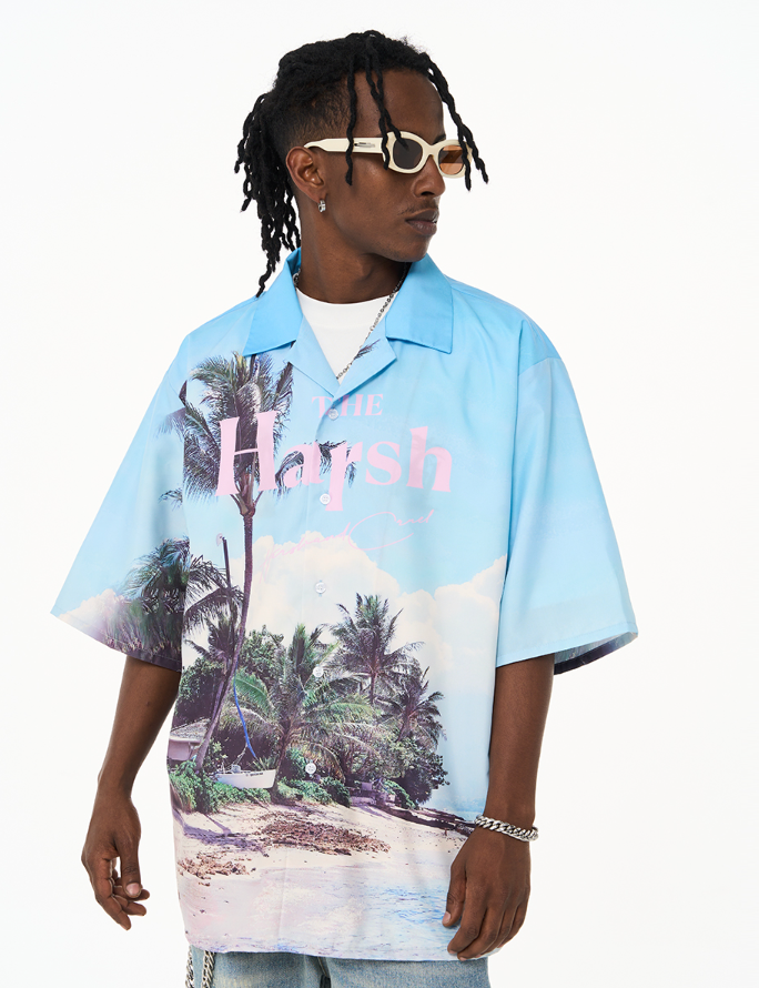 Harsh and Cruel Hawaiian Beach Logo Cuban Shirt