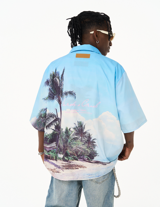Harsh and Cruel Hawaiian Beach Logo Cuban Shirt