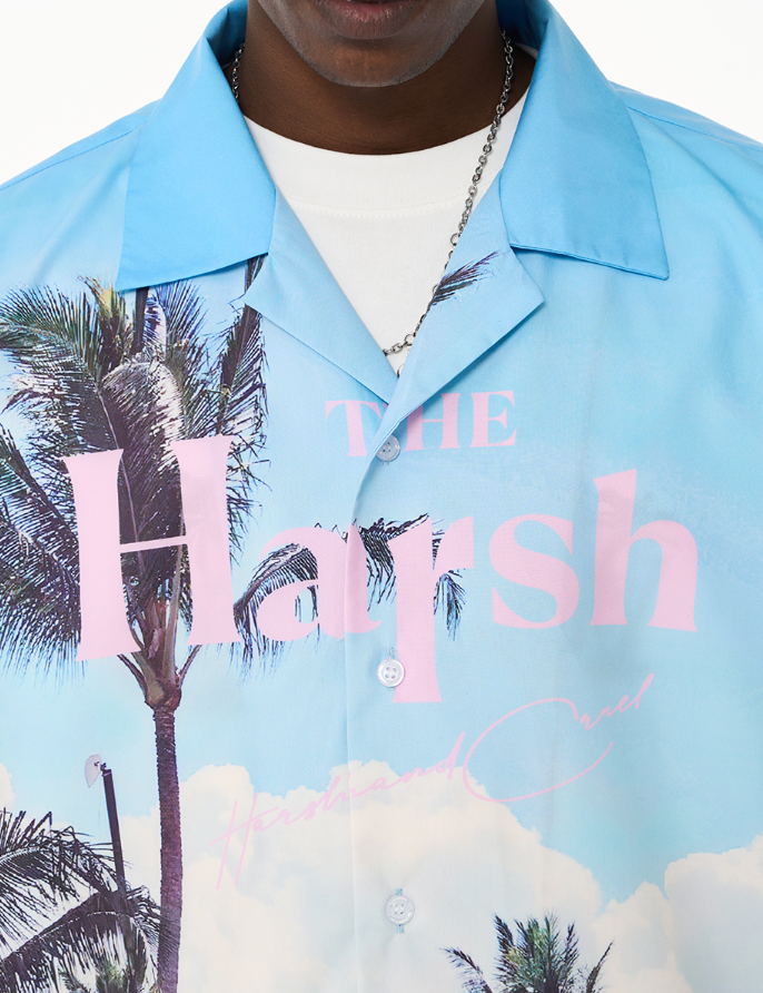 Harsh and Cruel Hawaiian Beach Logo Cuban Shirt