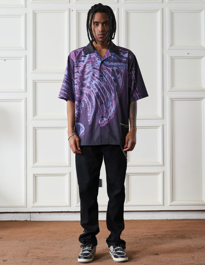 Harsh and Cruel Cyber Skeleton Full Print Cuban Shirt