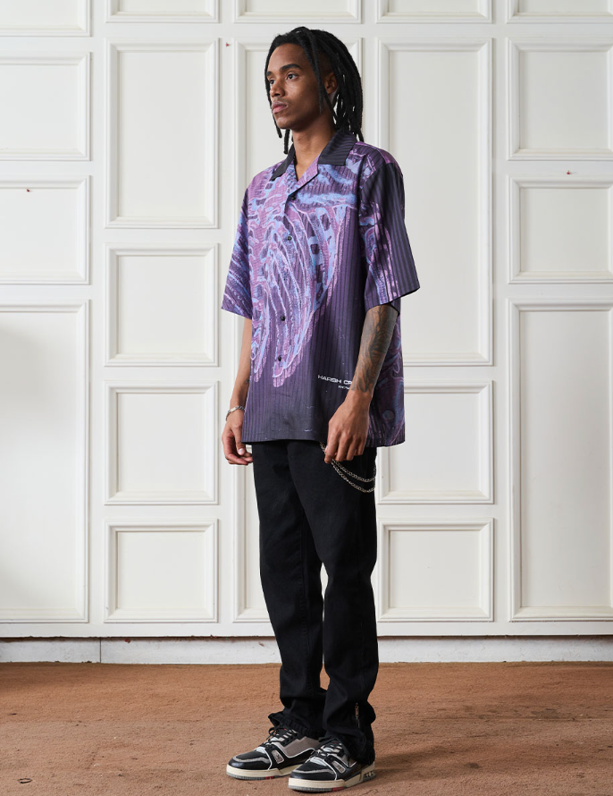 Harsh and Cruel Cyber Skeleton Full Print Cuban Shirt