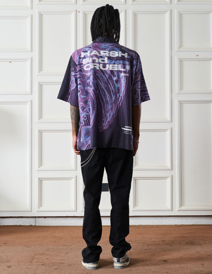 Harsh and Cruel Cyber Skeleton Full Print Cuban Shirt