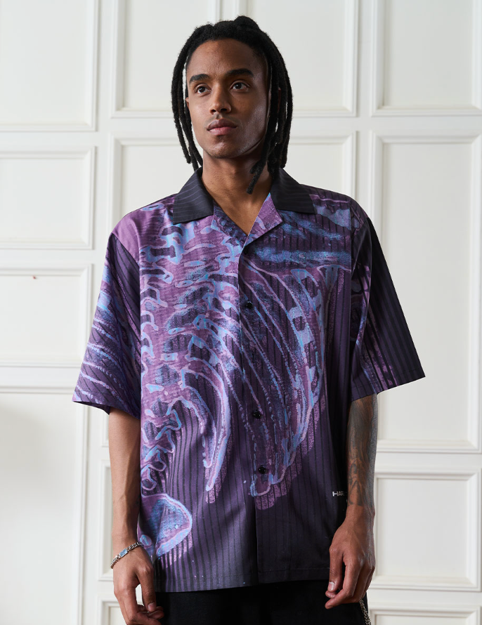 Harsh and Cruel Cyber Skeleton Full Print Cuban Shirt