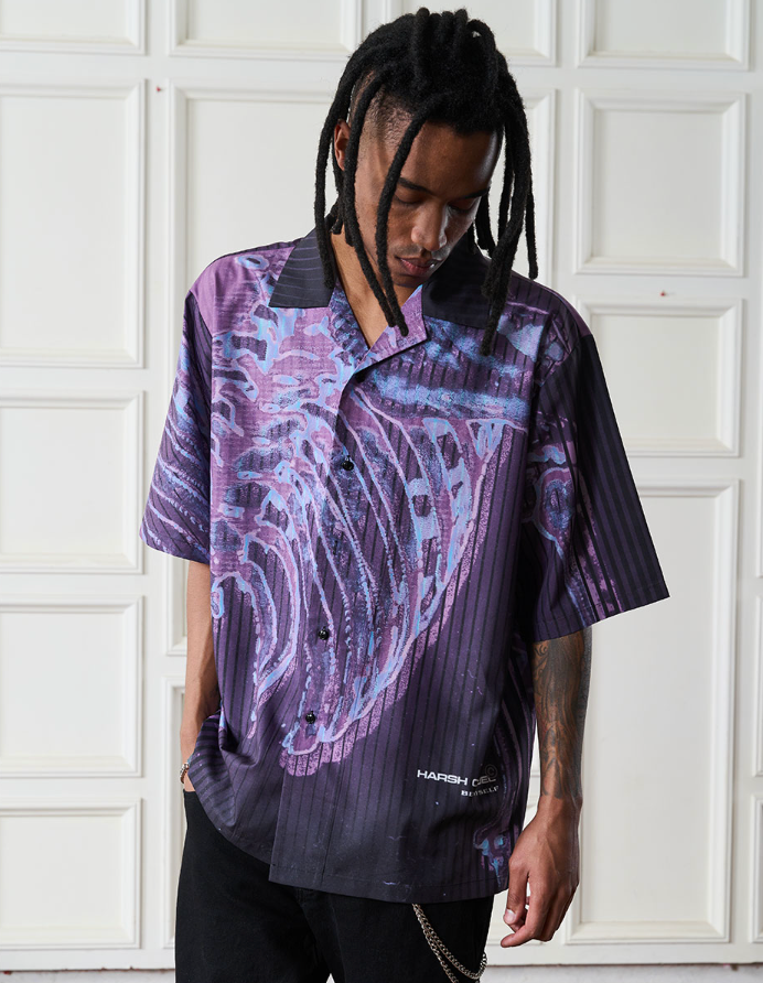 Harsh and Cruel Cyber Skeleton Full Print Cuban Shirt