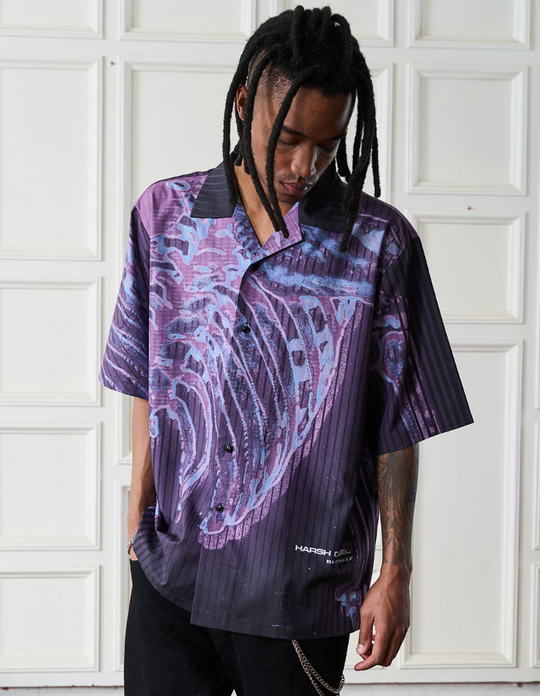 Harsh and Cruel Cyber Skeleton Full Print Cuban Shirt