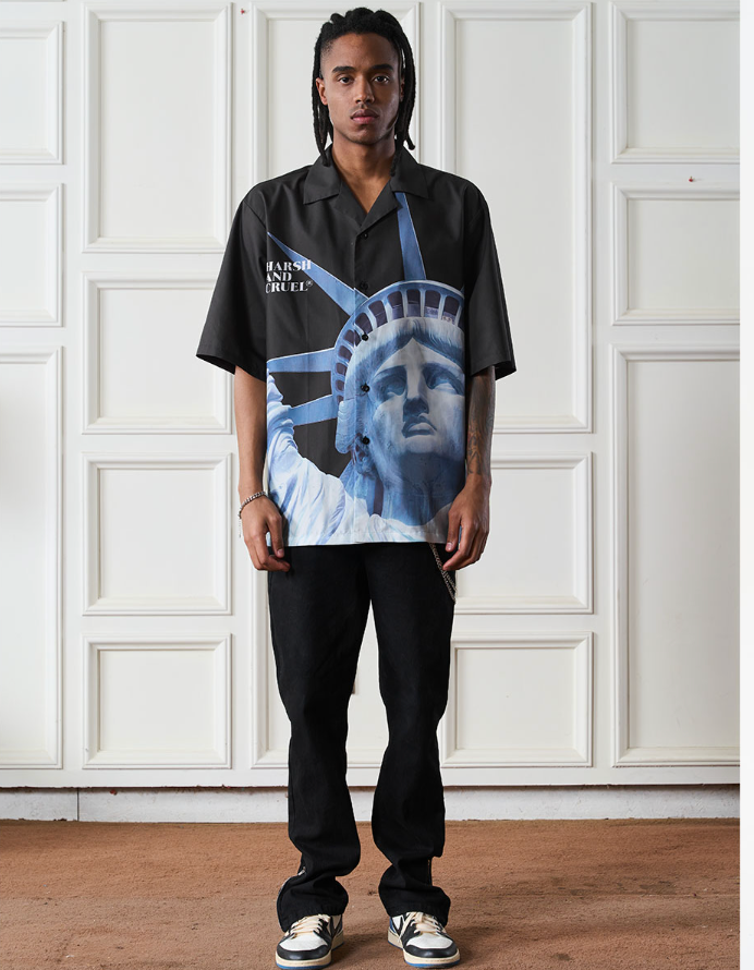 Harsh and Cruel Statue of Liberty printed Cuban Shirt