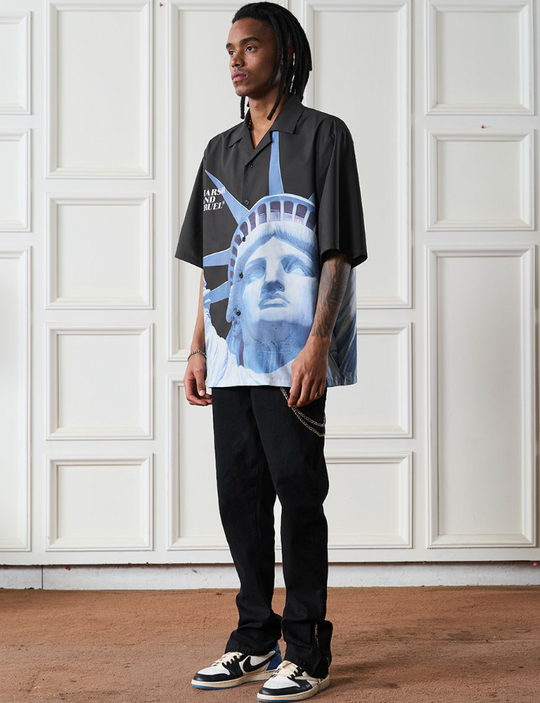 Harsh and Cruel Statue of Liberty printed Cuban Shirt