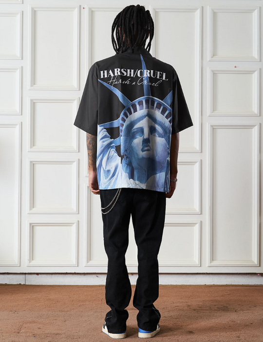 Harsh and Cruel Statue of Liberty printed Cuban Shirt
