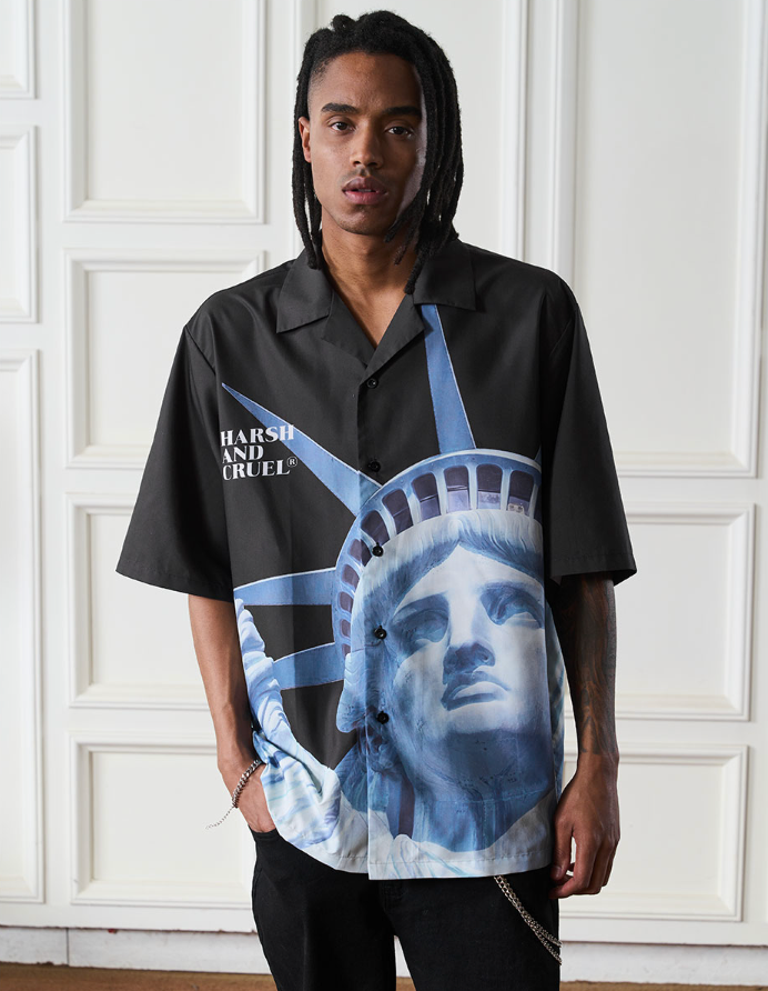 Harsh and Cruel Statue of Liberty printed Cuban Shirt