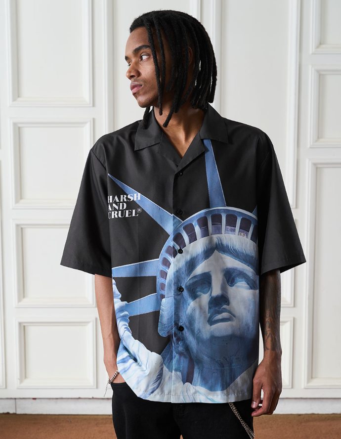 Harsh and Cruel Statue of Liberty printed Cuban Shirt