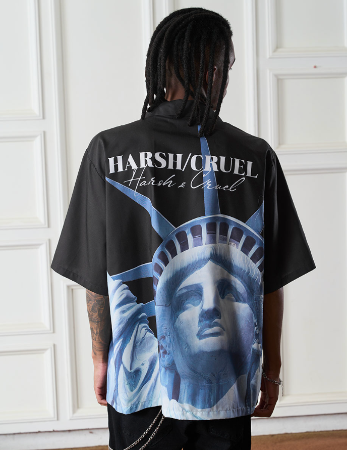 Harsh and Cruel Statue of Liberty Printed Cuban Shirt Black / XL