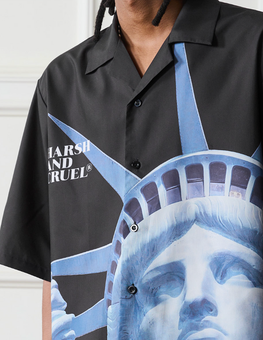 Harsh and Cruel Statue of Liberty printed Cuban Shirt
