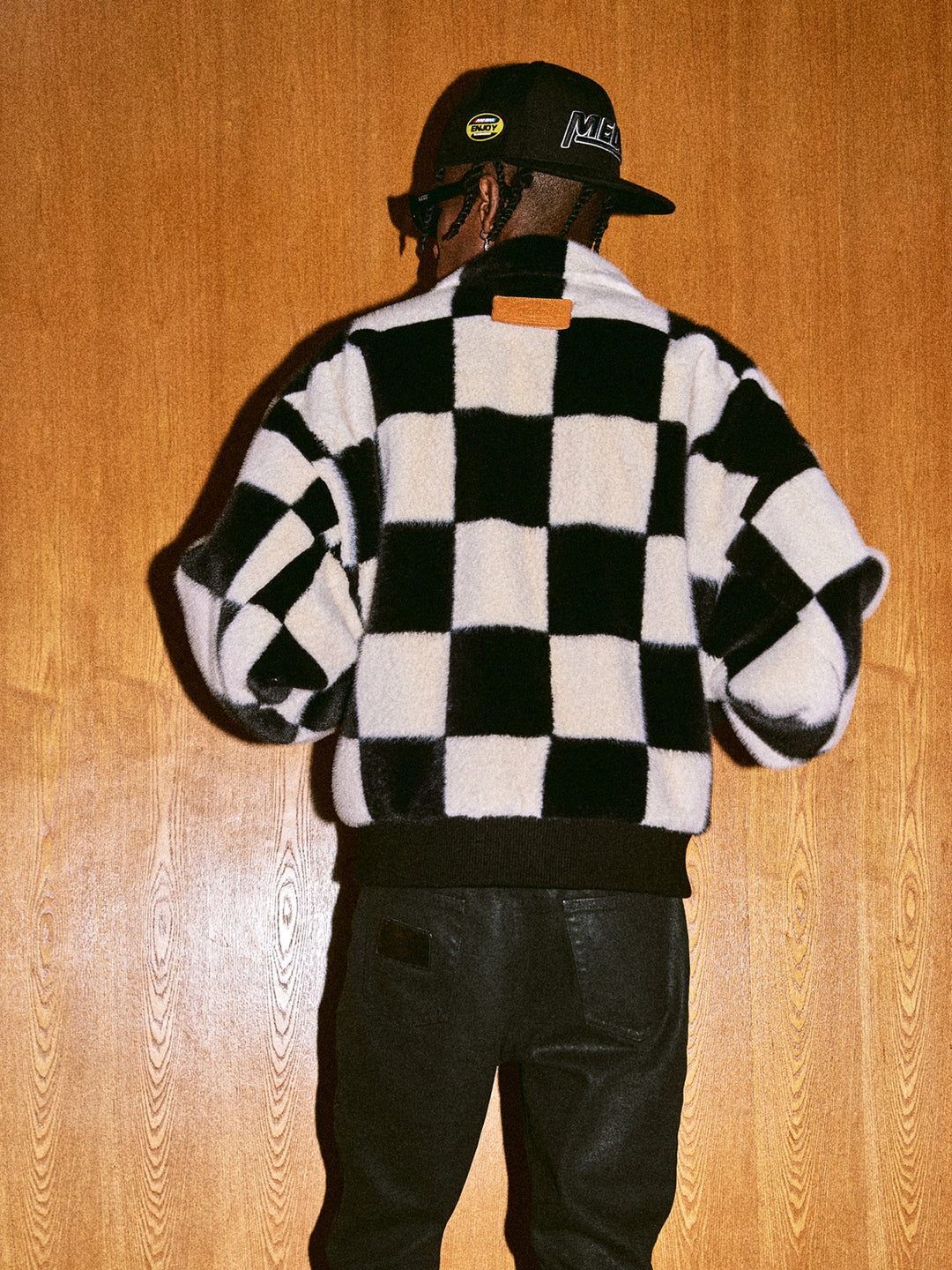 MEDM Fur Checkerboard Sherpa Fleece Jacket | Face 3 Face