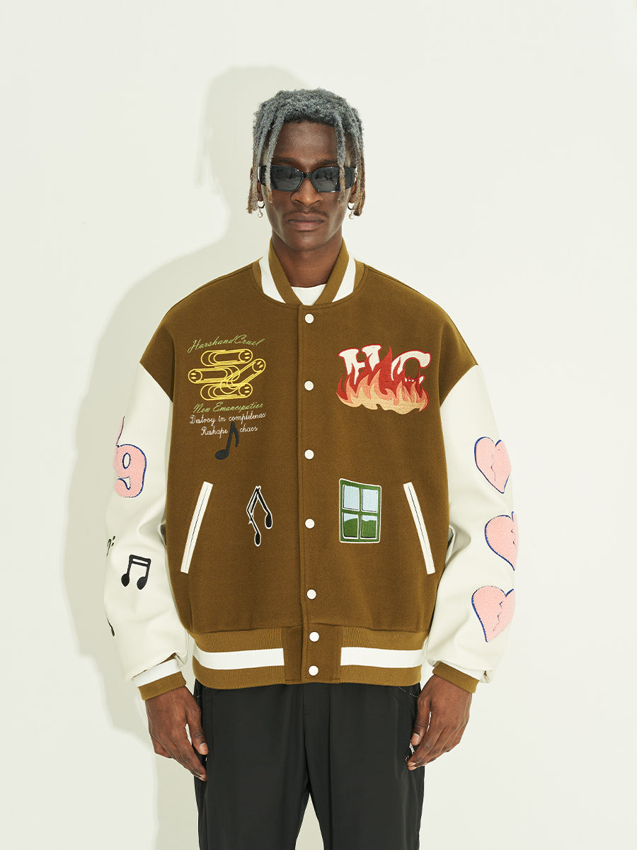 Harsh and Cruel Graffiti Logo Smiley Face Love Heart UFO Varsity Jacket | Face 3 Face