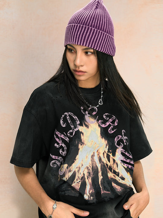 YADcrew Fire Washed & Frayed Tee
