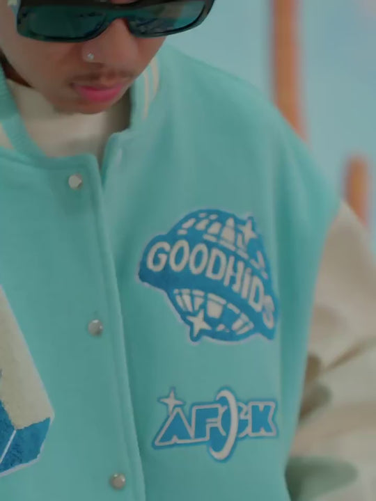 AFGK Embroidered Bear Varsity Jacket