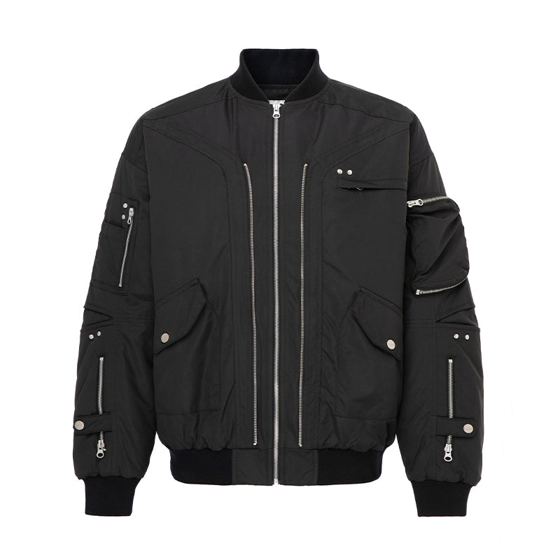 F2CE 3D Pockets Multi Zipper Bomber Flight Jacket