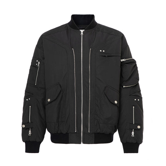 F2CE 3D Pockets Multi Zipper Bomber Flight Jacket