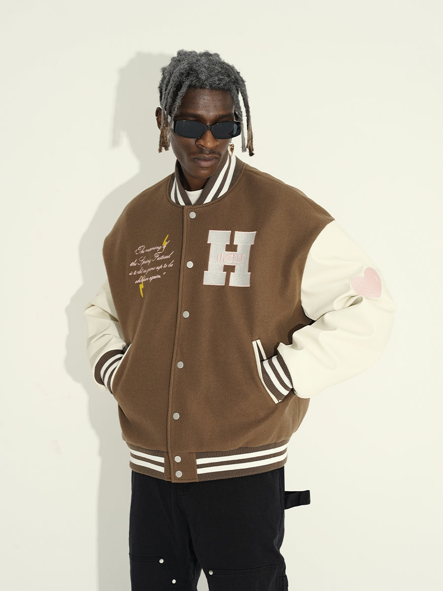 Harsh and Cruel Hand Painted Circular Ring LOGO Love Heart Kids Varsity Jacket | Face 3 Face