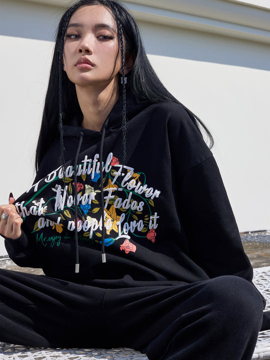 MEDM Letters Printed Flower Hoodie | Face 3 Face