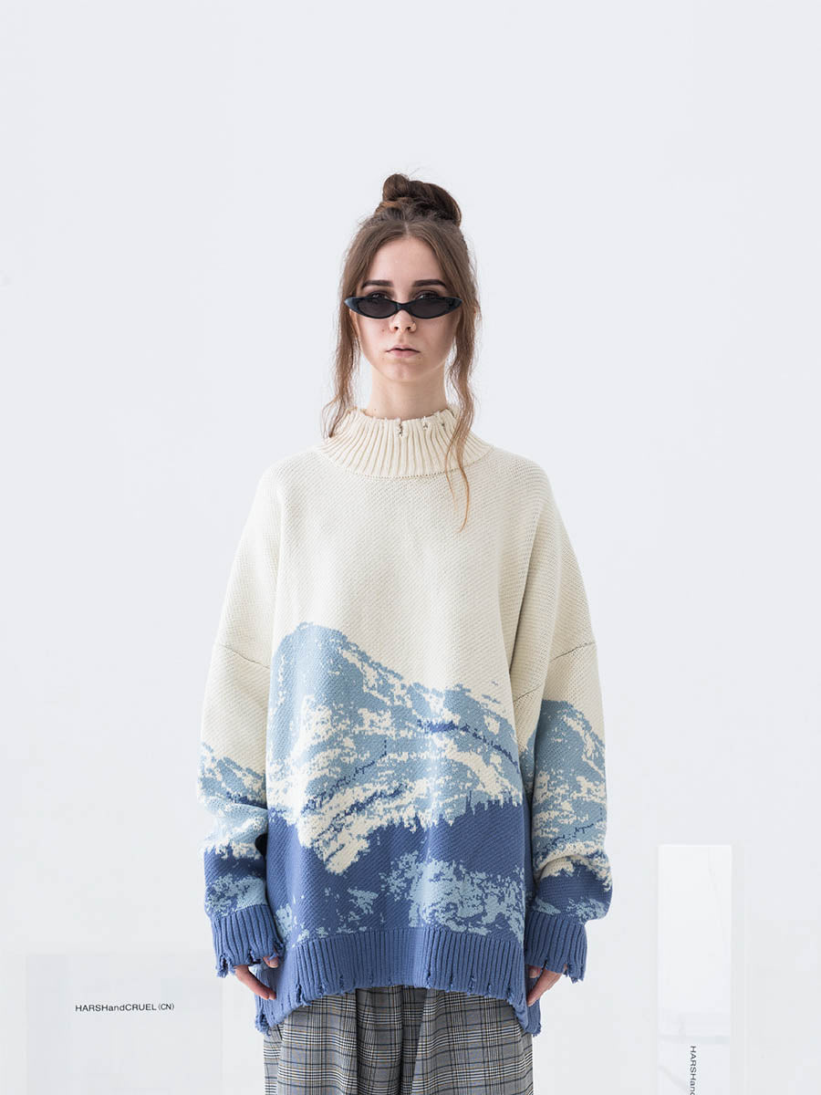 Harsh and Cruel Snow Mountain Destruction Knit Sweater | Face 3 Face