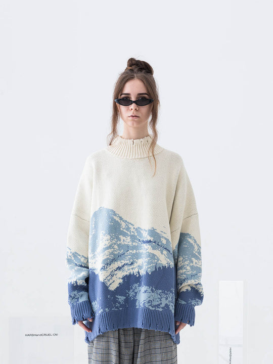 Harsh and Cruel Snow Mountain Destruction Knit Sweater | Face 3 Face