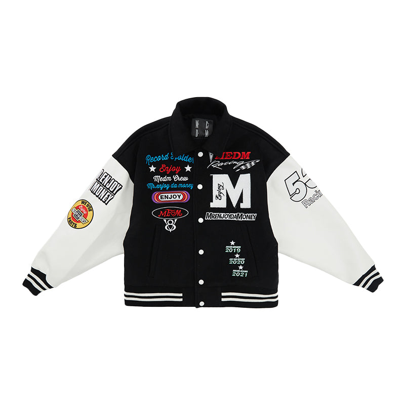 MEDM Record Holder Anniversary Embroidered Varsity Jacket | Face 3 Face