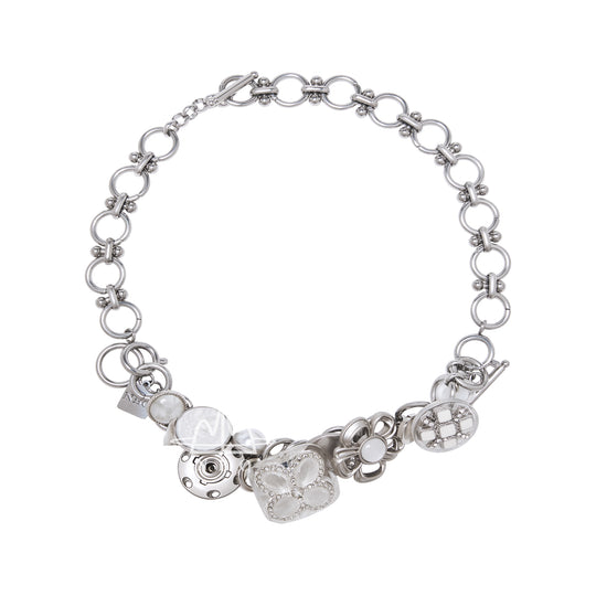 Nbostore Flower Pearl Elements Button Necklace