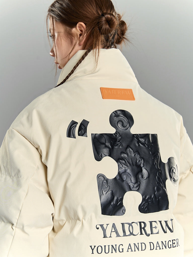 YADcrew Embossed Jigsaw Puzzle Puffer Jacket