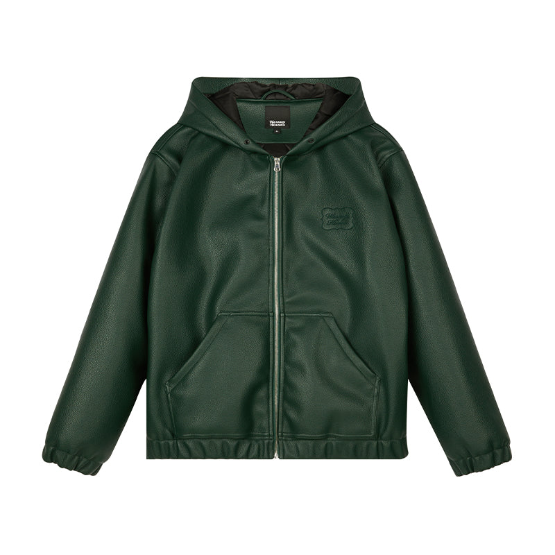 Wassup House Leather Quilted Zipper Hoodie Jacket