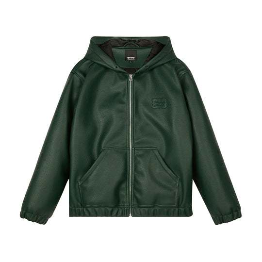 Wassup House Leather Quilted Zipper Hoodie Jacket
