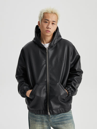 Wassup House Leather Quilted Zipper Hoodie Jacket