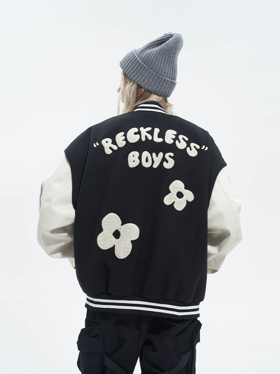 Harsh and Cruel Embroidered Small Flowers Varsity Jacket | Face 3 Face