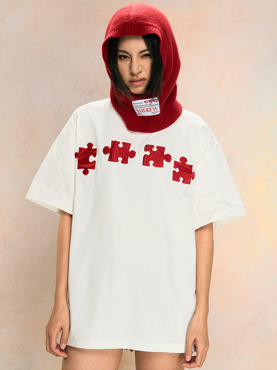 YADcrew Jigsaw 3D Texture Embroidery Tee