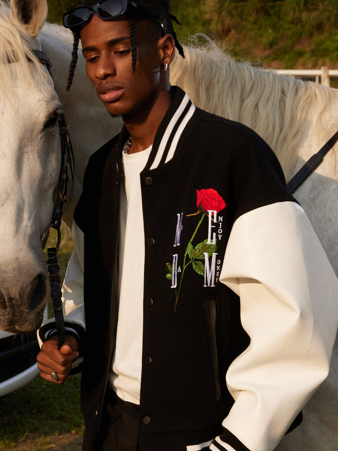 MEDM Rose Embroidery Varsity Jacket | Face 3 Face