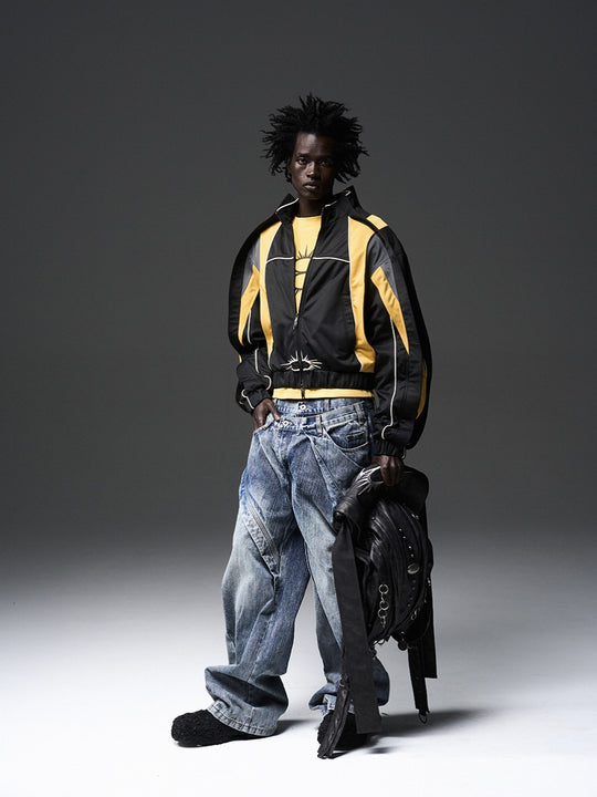 BLIND NO PLAN x BLACK8 Color Blocked Short Sports Jacket