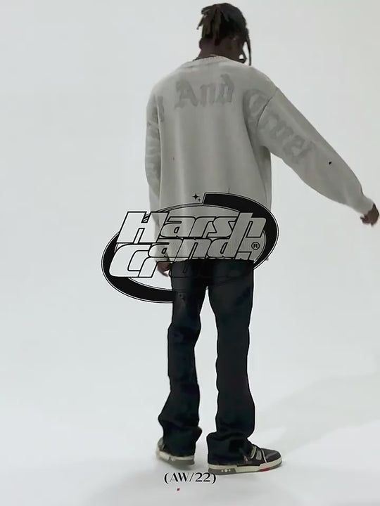 Harsh and Cruel Gothic Logo Destructed Knit Sweater