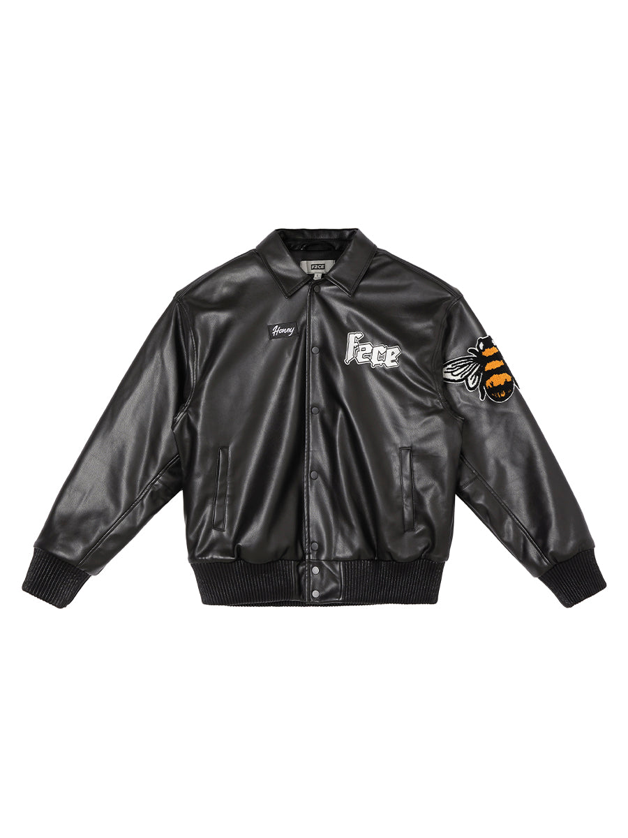 F2CE Leather Embroidery LOGO Varsity Jacket | Face 3 Face