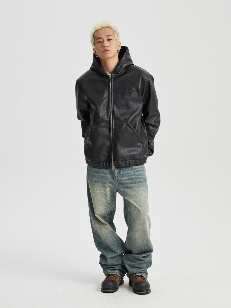 Wassup House Leather Quilted Zipper Hoodie Jacket