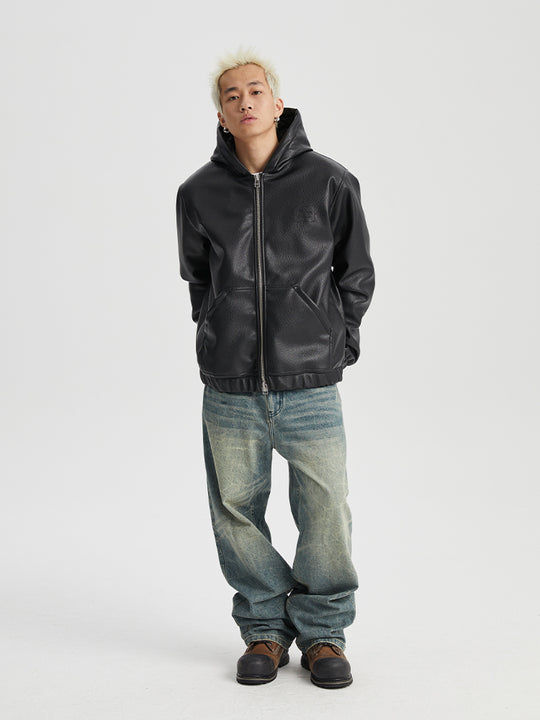 Wassup House Leather Quilted Zipper Hoodie Jacket