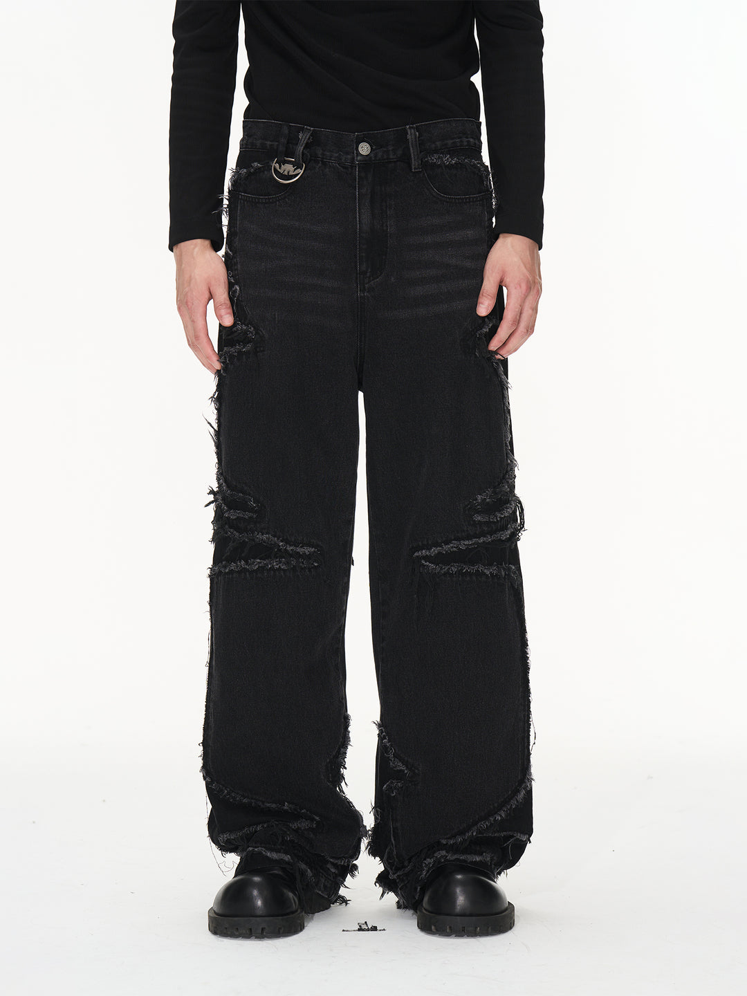 BLIND NO PLAN Raw Edge Split Wash Denim Jeans